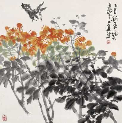 陈培林 花鸟 镜心